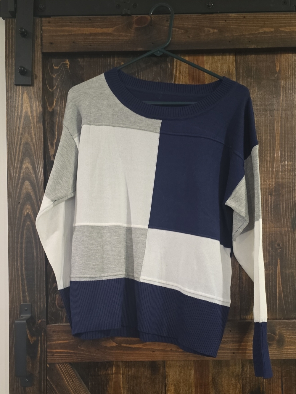 SHEIN Navy, Gray & White Colorblock Crewneck Sweater